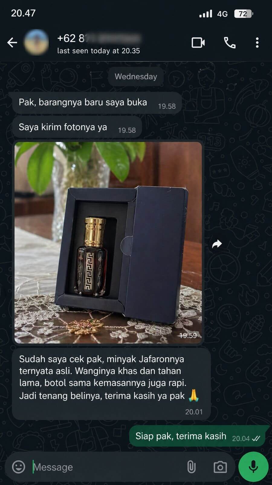 Screenshot chat testimoni 1