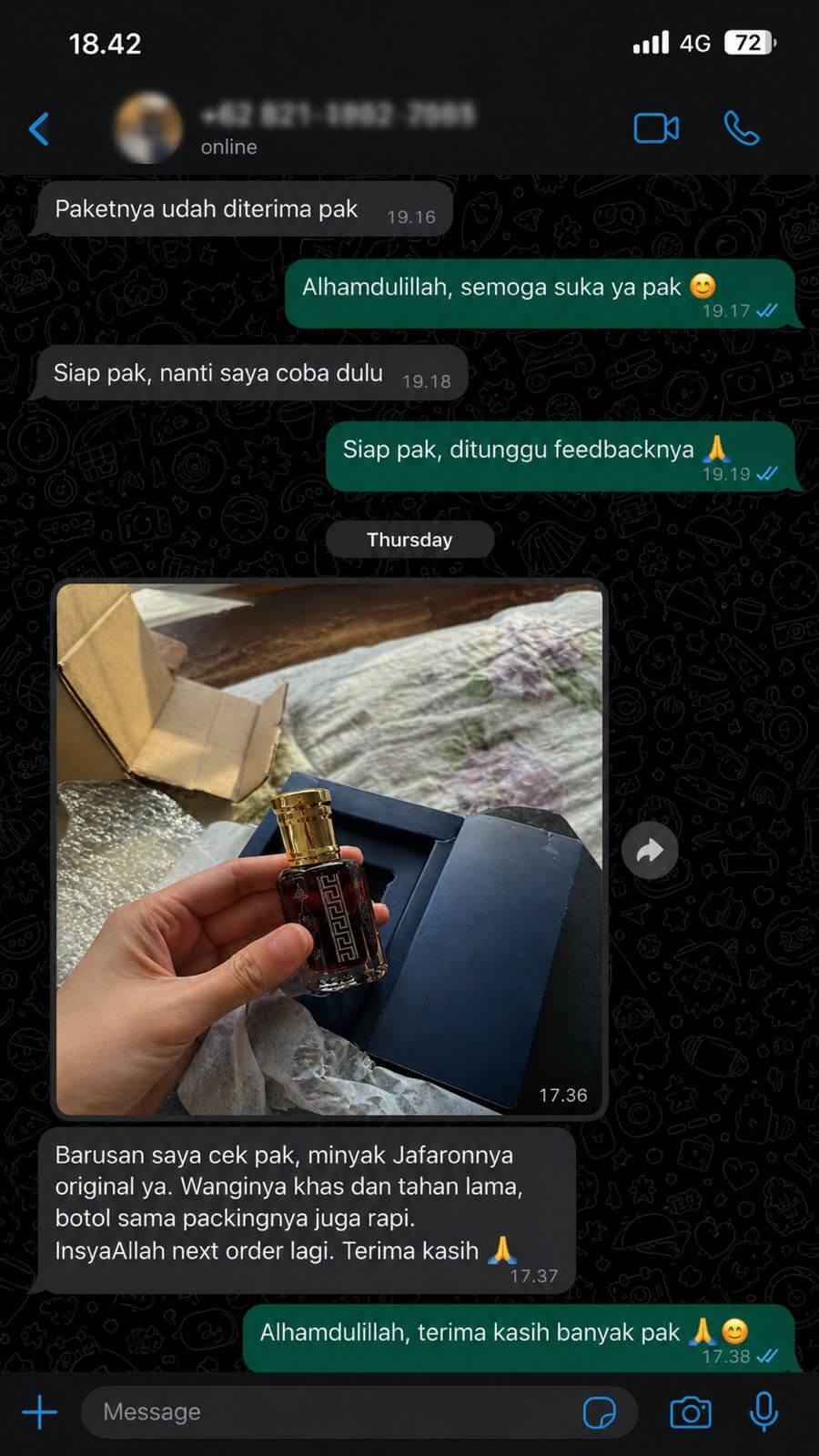 Screenshot chat testimoni 2